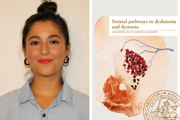 Collage of profile photo of Laura Andreoli next to her thesis cover. 