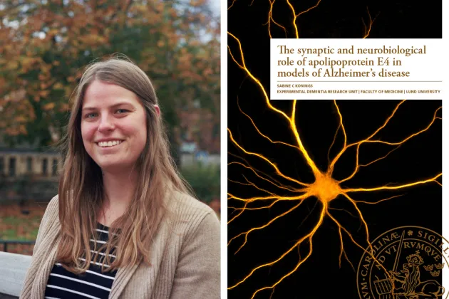 Collage showing a profile photo of Sabine Konings and her thesis cover.