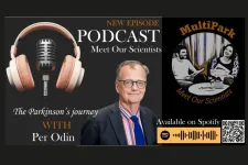 Profile photo of Per Odin with earphones and the podcast team. Collage. 